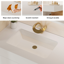1000mm Modern Floating Bathroom Vanity White & Natural with Sink - thumbnail 7