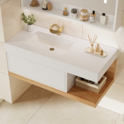 1000mm Modern Floating Bathroom Vanity White & Natural with Sink - thumbnail 2