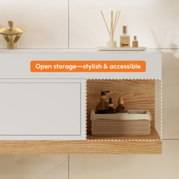 1000mm Modern Floating Bathroom Vanity White & Natural with Sink - thumbnail 6