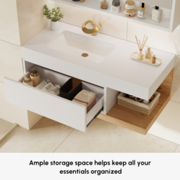 1000mm Modern Floating Bathroom Vanity White & Natural with Sink - thumbnail 4
