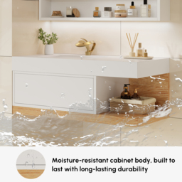 1000mm Modern Floating Bathroom Vanity White & Natural with Sink - thumbnail 9