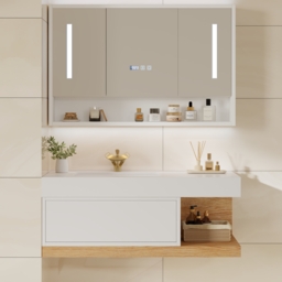 1000mm Modern Floating Bathroom Vanity White & Natural with Sink