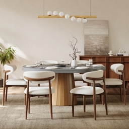 Modern Rubber Wood Walnut Dining Chair with Boucle Upholstery - thumbnail 3