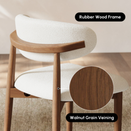Modern Rubber Wood Walnut Dining Chair with Boucle Upholstery - thumbnail 8
