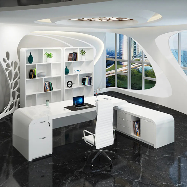 Chicent White L-shaped Modern Executive Desk with Ample Storage Right Hand Office Furniture (1600mm) - image 1