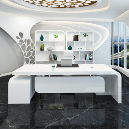 Chicent White L-shaped Modern Executive Desk with Ample Storage Right Hand Office Furniture (1600mm) - thumbnail 2