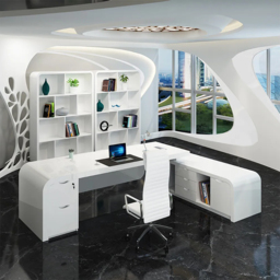 Chicent White L-shaped Modern Executive Desk with Ample Storage Right Hand Office Furniture (1600mm) - thumbnail 1