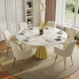 "Dining Set 60"" Sintered Stone Dining Table with 6 Chairs"