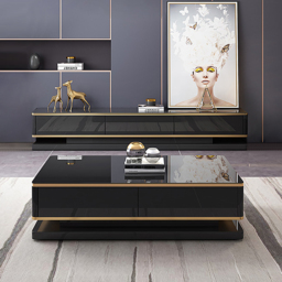 "Gapn 78.7"" Black TV Media Console with 3 Drawers & Rectangular Modern Coffee Table Set"