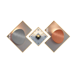 3Pcs Modern Geometric Wall Clock Decor Set Canvas Painting Wall Clocks with Gold Frame - thumbnail 6