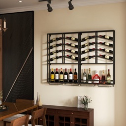 Industrial  Metal Wall Mounted Black Wine Rack with Glass & Bottle Rack - thumbnail 5