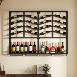 Industrial  Metal Wall Mounted Black Wine Rack with Glass & Bottle Rack - thumbnail 4