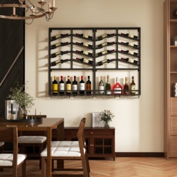 Industrial  Metal Wall Mounted Black Wine Rack with Glass & Bottle Rack - thumbnail 3