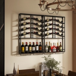 Industrial  Metal Wall Mounted Black Wine Rack with Glass & Bottle Rack - thumbnail 6