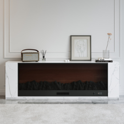 180 cm Modern White Sintered Stone Electric Fireplace TV Stand with Remote Control Temperature Adjustable - thumbnail 3