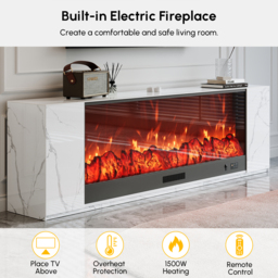 180 cm Modern White Sintered Stone Electric Fireplace TV Stand with Remote Control Temperature Adjustable - thumbnail 5