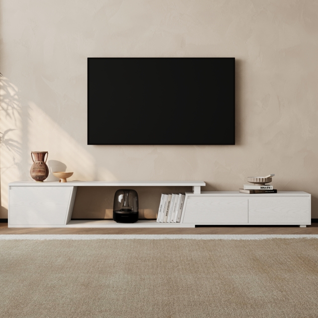 Fero White Extendable TV Stand with 3 Drawers (1800 mm - 2800 mm) - image 1