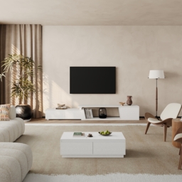Fero White Extendable TV Stand with 3 Drawers (1800 mm - 2800 mm) - thumbnail 6