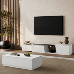 Fero White Extendable TV Stand with 3 Drawers (1800 mm - 2800 mm) - thumbnail 7
