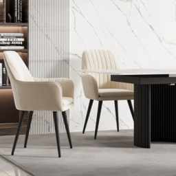 Modern Dining Chair Beige Velvet Upholstered Dining Chairs With Arms (Set of 2) - thumbnail 2