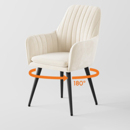 Modern Dining Chair Beige Velvet Upholstered Dining Chairs With Arms (Set of 2) - thumbnail 6
