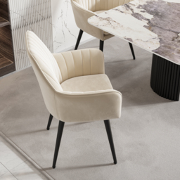 Modern Dining Chair Beige Velvet Upholstered Dining Chairs With Arms (Set of 2) - thumbnail 3