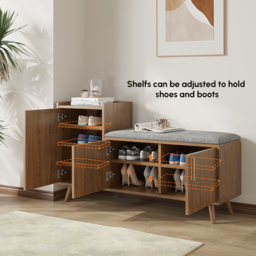 Shoe Storage Entryway Bench with Left-Side Cabinet Engineered Wood Shoe Rack in Walnut (120 cm) - thumbnail 8