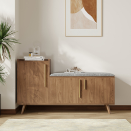 Shoe Storage Entryway Bench with Left-Side Cabinet Engineered Wood Shoe Rack in Walnut (120 cm) - thumbnail 2
