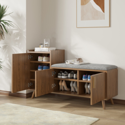 Shoe Storage Entryway Bench with Left-Side Cabinet Engineered Wood Shoe Rack in Walnut (120 cm) - thumbnail 5
