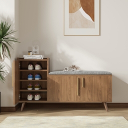 Shoe Storage Entryway Bench with Left-Side Cabinet Engineered Wood Shoe Rack in Walnut (120 cm) - thumbnail 3
