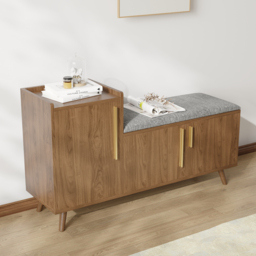 Shoe Storage Entryway Bench with Left-Side Cabinet Engineered Wood Shoe Rack in Walnut (120 cm) - thumbnail 6
