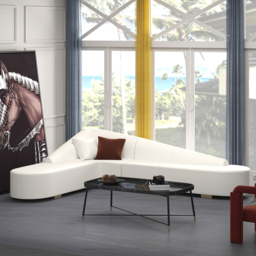 White Modern L-Shaped Corner Sectional Sofa for Living Room Faux Leather Upholstery - thumbnail 2