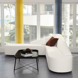 White Modern L-Shaped Corner Sectional Sofa for Living Room Faux Leather Upholstery - thumbnail 3