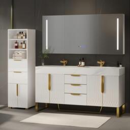 Aro 150cm Double Bathroom Vanity & 149cm Bathroom Storage Cabinet Set - thumbnail 1