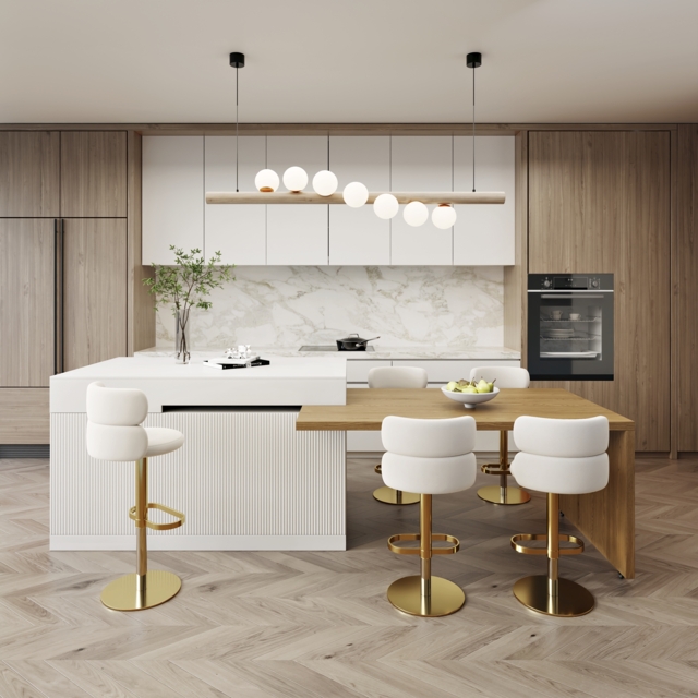 205 - 284 cm Extendable Natural & White Kitchen Island with Doors & Drawers - image 1