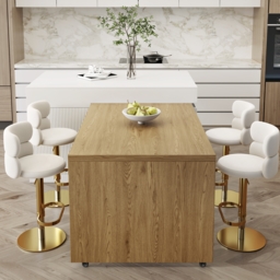 205 - 284 cm Extendable Natural & White Kitchen Island with Doors & Drawers - thumbnail 6
