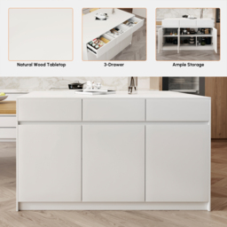 205 - 284 cm Extendable Natural & White Kitchen Island with Doors & Drawers - thumbnail 7