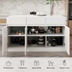 205 - 284 cm Extendable Natural & White Kitchen Island with Doors & Drawers - thumbnail 8