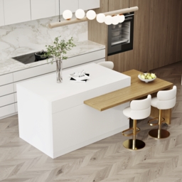 205 - 284 cm Extendable Natural & White Kitchen Island with Doors & Drawers - thumbnail 4