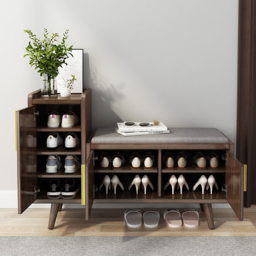 Shoe Storage Entryway Bench Wooden with 3 Doors & 5 Shelves Shoe Rack in Black Walnut (120 cm Wide) - thumbnail 3