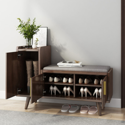 Shoe Storage Entryway Bench Wooden with 3 Doors & 5 Shelves Shoe Rack in Black Walnut (120 cm Wide) - thumbnail 4