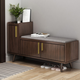 Shoe Storage Entryway Bench Wooden with 3 Doors & 5 Shelves Shoe Rack in Black Walnut (120 cm Wide)