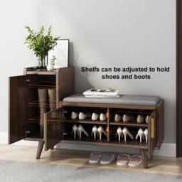 Shoe Storage Entryway Bench Wooden with 3 Doors & 5 Shelves Shoe Rack in Black Walnut (120 cm Wide) - thumbnail 8