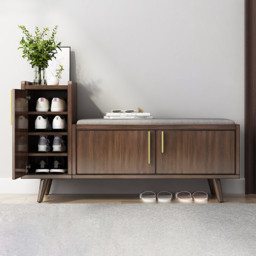 Shoe Storage Entryway Bench Wooden with 3 Doors & 5 Shelves Shoe Rack in Black Walnut (120 cm Wide) - thumbnail 2