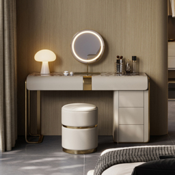 modern grey dressing table set with cabinet, dressing table with mirror and stool - thumbnail 4