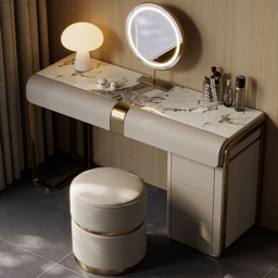 modern grey dressing table set with cabinet, dressing table with mirror and stool - thumbnail 2
