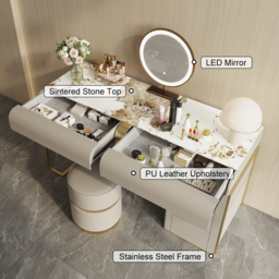 modern grey dressing table set with cabinet, dressing table with mirror and stool - thumbnail 8