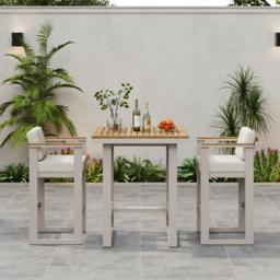 Tevara Outdoor Square Bar Table with Teak Wood Slat Top & Aluminum Frame in Sand - thumbnail 5