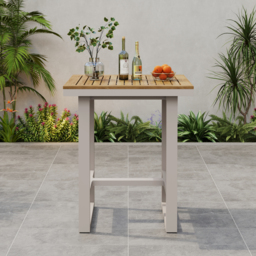 Tevara Outdoor Square Bar Table with Teak Wood Slat Top & Aluminum Frame in Sand - thumbnail 4