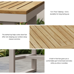 Tevara Outdoor Square Bar Table with Teak Wood Slat Top & Aluminum Frame in Sand - thumbnail 7